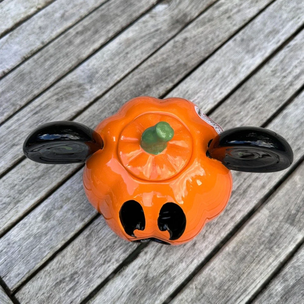 Disney Park Mickey Mouse Halloween Pumpkin Hand Painted Tea Light Candle Holder